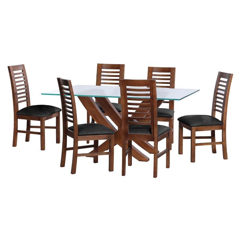LATAM HOME - JUEGO DE COMEDOR ALICANTE 6 SILLAS SALAMANCA CUERO KENTUCKY NEGRO