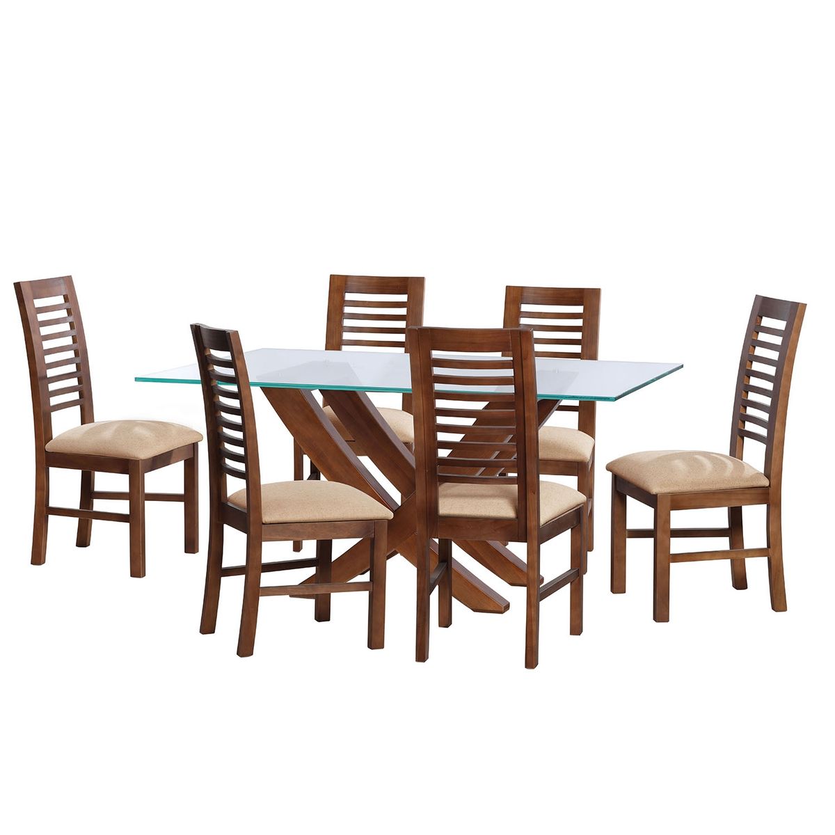 LATAM HOME - JUEGO DE COMEDOR ALICANTE 6 SILLAS SALAMANCA LINO NATURAL