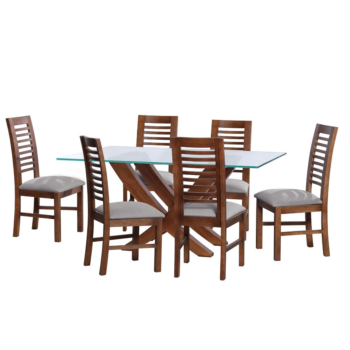 LATAM HOME - JUEGO DE COMEDOR ALICANTE 6 SILLAS SALAMANCA LINO GRIS CLARO