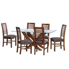 LATAM HOME - JUEGO DE COMEDOR ALICANTE 6 SILLAS SALAMANCA LINO GRIS OSCURO