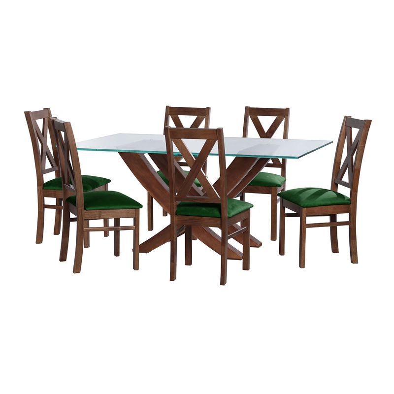 LATAM HOME - JUEGO DE COMEDOR ALICANTE 6 SILLAS SEGOVIA TELA VELVET VERDE