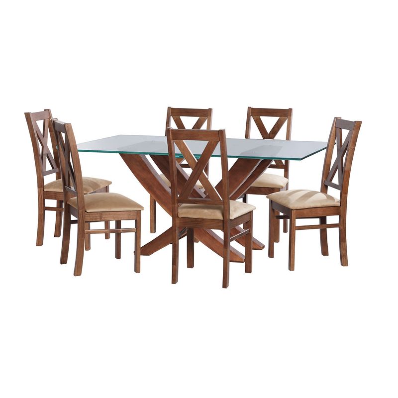 LATAM HOME - JUEGO DE COMEDOR ALICANTE 6 SILLAS SEGOVIA TELA VELVET BEIGE