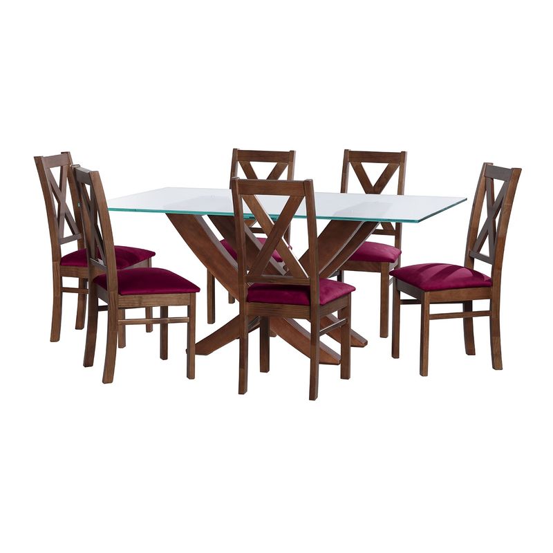 LATAM HOME - JUEGO DE COMEDOR ALICANTE 6 SILLAS SEGOVIA TELA VELVET BURDEO