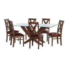 LATAM HOME - JUEGO DE COMEDOR ALICANTE 6 SILLAS SEGOVIA TELA VELVET CHOCOLATE