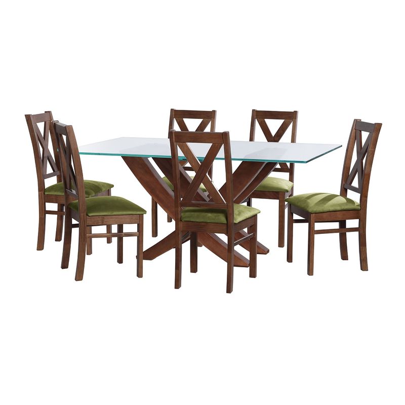 LATAM HOME - JUEGO DE COMEDOR ALICANTE 6 SILLAS SEGOVIA TELA VELVET PISTACHO
