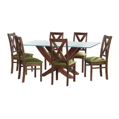 LATAM HOME - JUEGO DE COMEDOR ALICANTE 6 SILLAS SEGOVIA TELA VELVET PISTACHO
