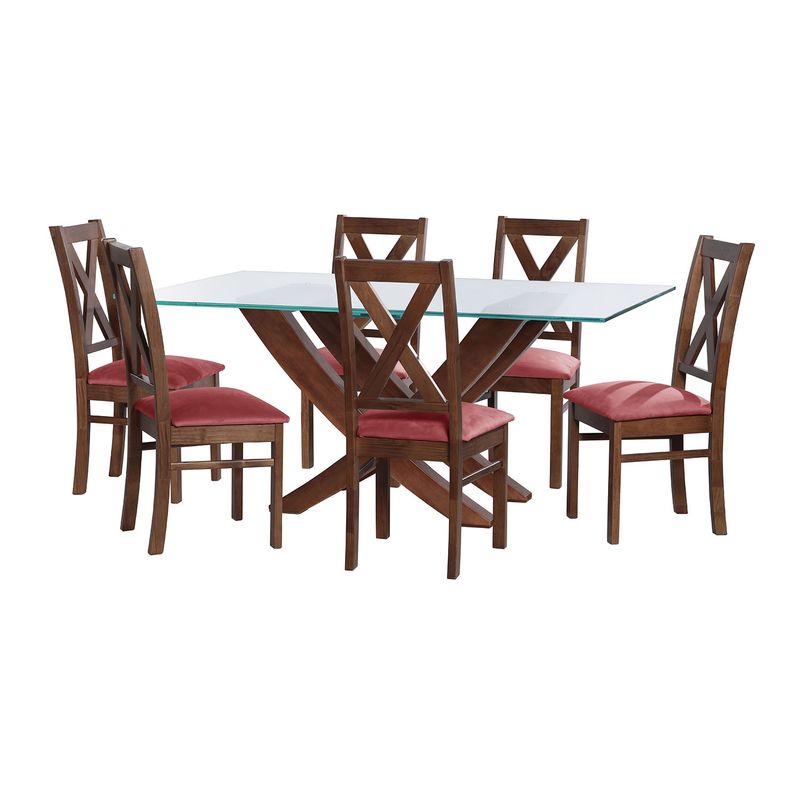LATAM HOME - JUEGO DE COMEDOR ALICANTE 6 SILLAS SEGOVIA TELA VELVET PALO ROSA