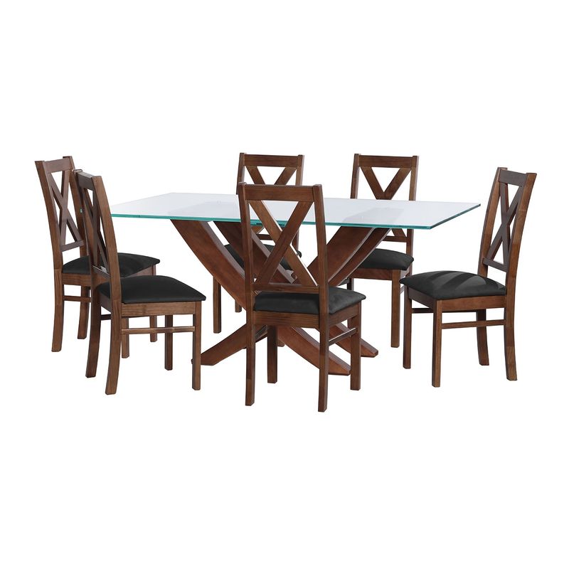 LATAM HOME - JUEGO DE COMEDOR ALICANTE 6 SILLAS SEGOVIA TELA VELVET NEGRO