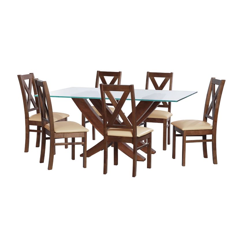 LATAM HOME - JUEGO DE COMEDOR ALICANTE 6 SILLAS SEGOVIA PU BEIGE