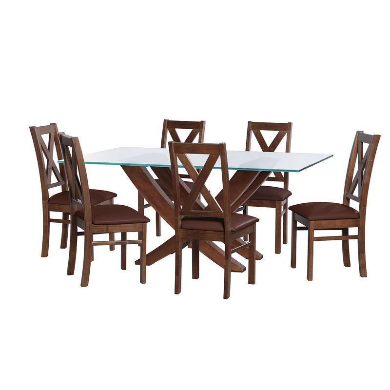 LATAM HOME - JUEGO DE COMEDOR ALICANTE 6 SILLAS SEGOVIA PU CHOCOLATE