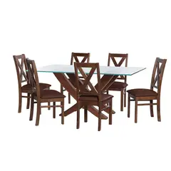 LATAM HOME - JUEGO DE COMEDOR ALICANTE 6 SILLAS SEGOVIA PU CHOCOLATE