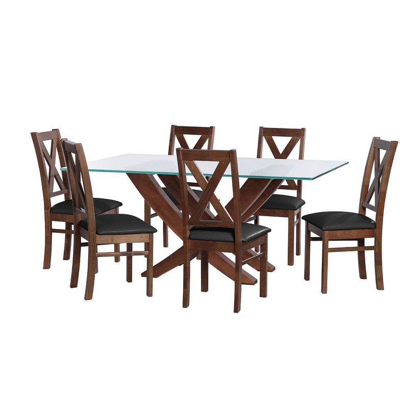 LATAM HOME - JUEGO DE COMEDOR ALICANTE 6 SILLAS SEGOVIA PU NEGRO