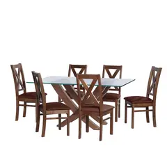 LATAM HOME - JUEGO DE COMEDOR ALICANTE 6 SILLAS SEGOVIA CUERO KENTUCKY CAFE MORO