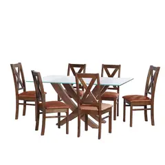 LATAM HOME - JUEGO DE COMEDOR ALICANTE 6 SILLAS SEGOVIA CUERO KENTUCKY CAFE CLARO