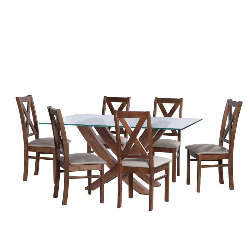 LATAM HOME - JUEGO DE COMEDOR ALICANTE 6 SILLAS SEGOVIA CUERO KENTUCKY GRIS