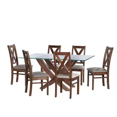 LATAM HOME - JUEGO DE COMEDOR ALICANTE 6 SILLAS SEGOVIA CUERO KENTUCKY GRIS