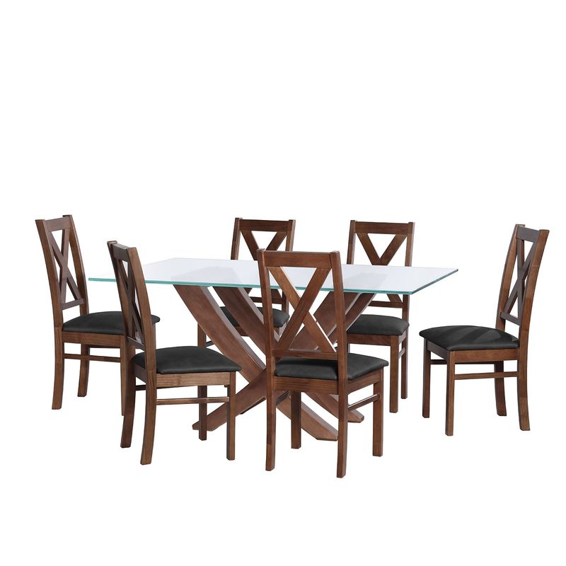 LATAM HOME - JUEGO DE COMEDOR ALICANTE 6 SILLAS SEGOVIA CUERO KENTUCKY NEGRO