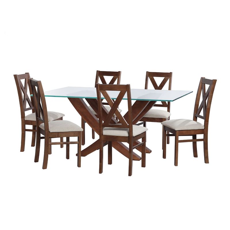 LATAM HOME - JUEGO DE COMEDOR ALICANTE 6 SILLAS SEGOVIA LINO BLANCO