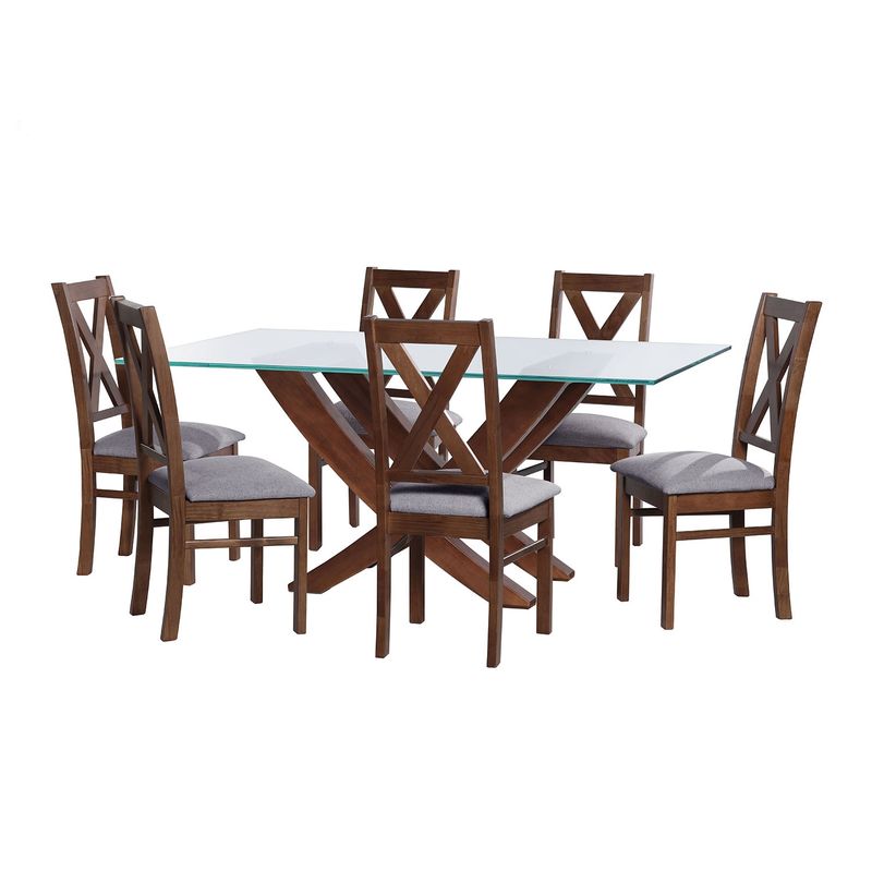 LATAM HOME - JUEGO DE COMEDOR ALICANTE 6 SILLAS SEGOVIA LINO GRIS CLARO