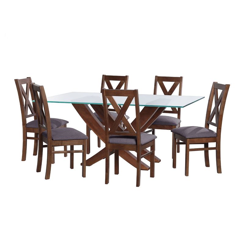 LATAM HOME - JUEGO DE COMEDOR ALICANTE 6 SILLAS SEGOVIA LINO GRIS OSCURO