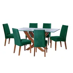LATAM HOME - JUEGO DE COMEDOR ALICANTE 6 SILLAS CADIZ TELA VELVET VERDE