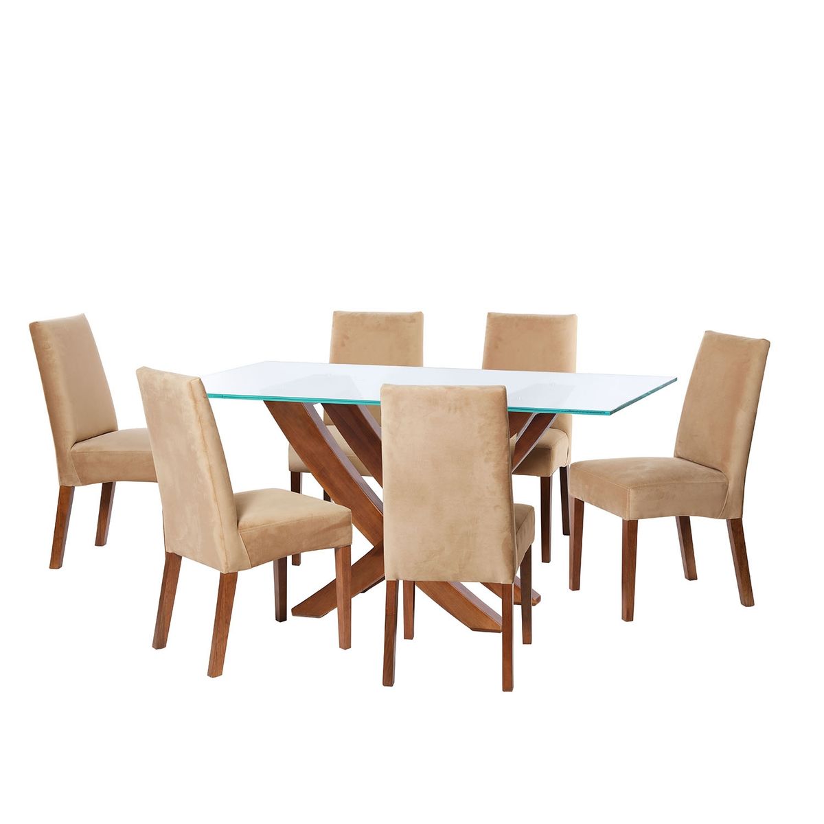 LATAM HOME - JUEGO DE COMEDOR ALICANTE 6 SILLAS CADIZ TELA VELVET BEIGE