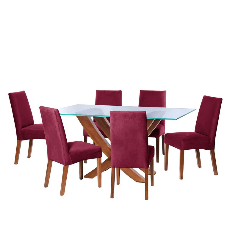LATAM HOME - JUEGO DE COMEDOR ALICANTE 6 SILLAS CADIZ TELA VELVET BURDEO