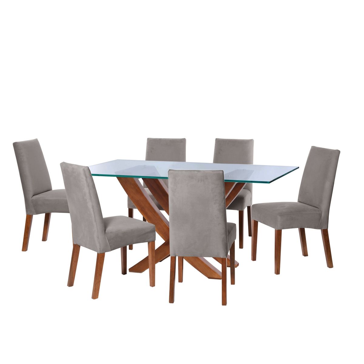 LATAM HOME - JUEGO DE COMEDOR ALICANTE 6 SILLAS CADIZ TELA VELVET GRIS