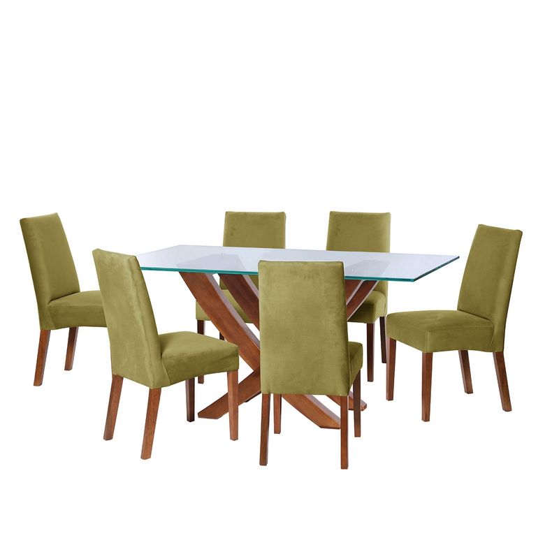 LATAM HOME - JUEGO DE COMEDOR ALICANTE 6 SILLAS CADIZ TELA VELVET PISTACHO