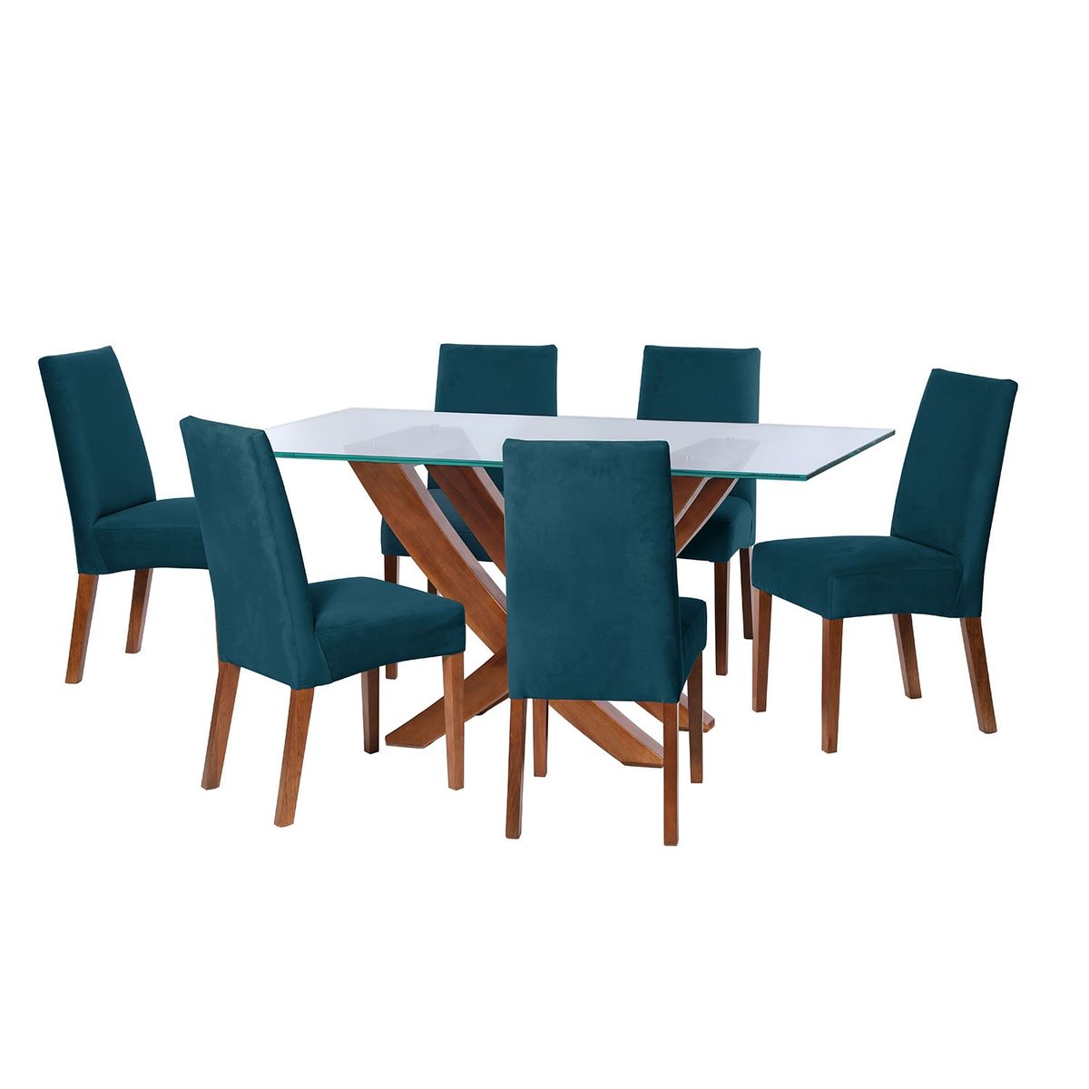 LATAM HOME - JUEGO DE COMEDOR ALICANTE 6 SILLAS CADIZ TELA VELVET AZUL PETROLEO