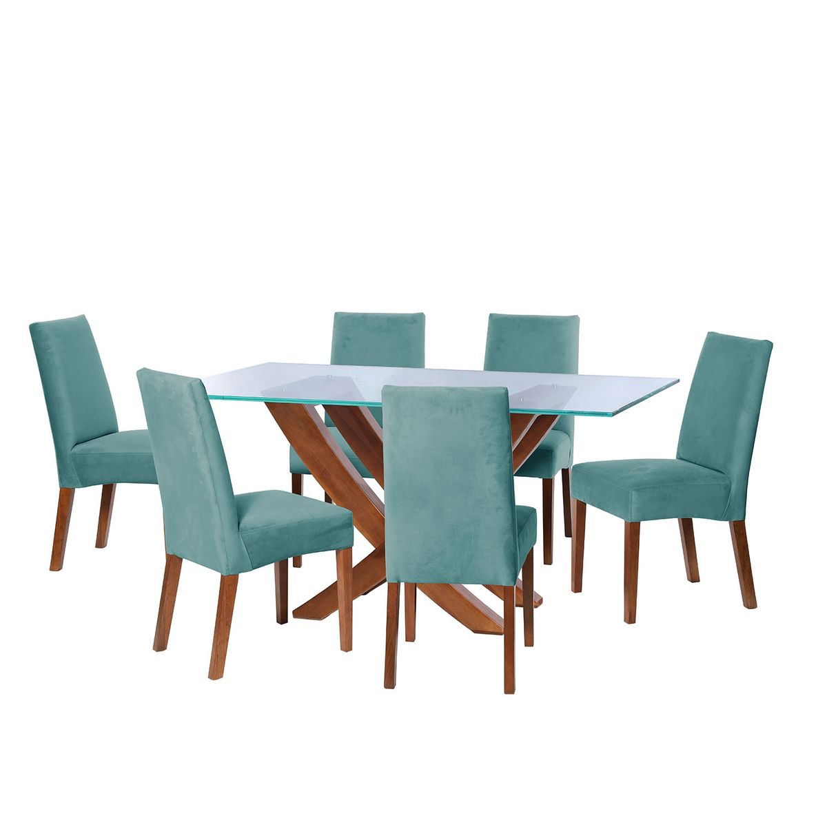 LATAM HOME - JUEGO DE COMEDOR ALICANTE 6 SILLAS CADIZ TELA VELVET TURQUESA