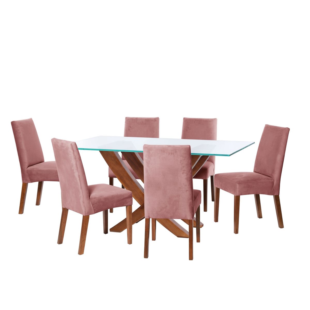 LATAM HOME - JUEGO DE COMEDOR ALICANTE 6 SILLAS CADIZ TELA VELVET PALO ROSA