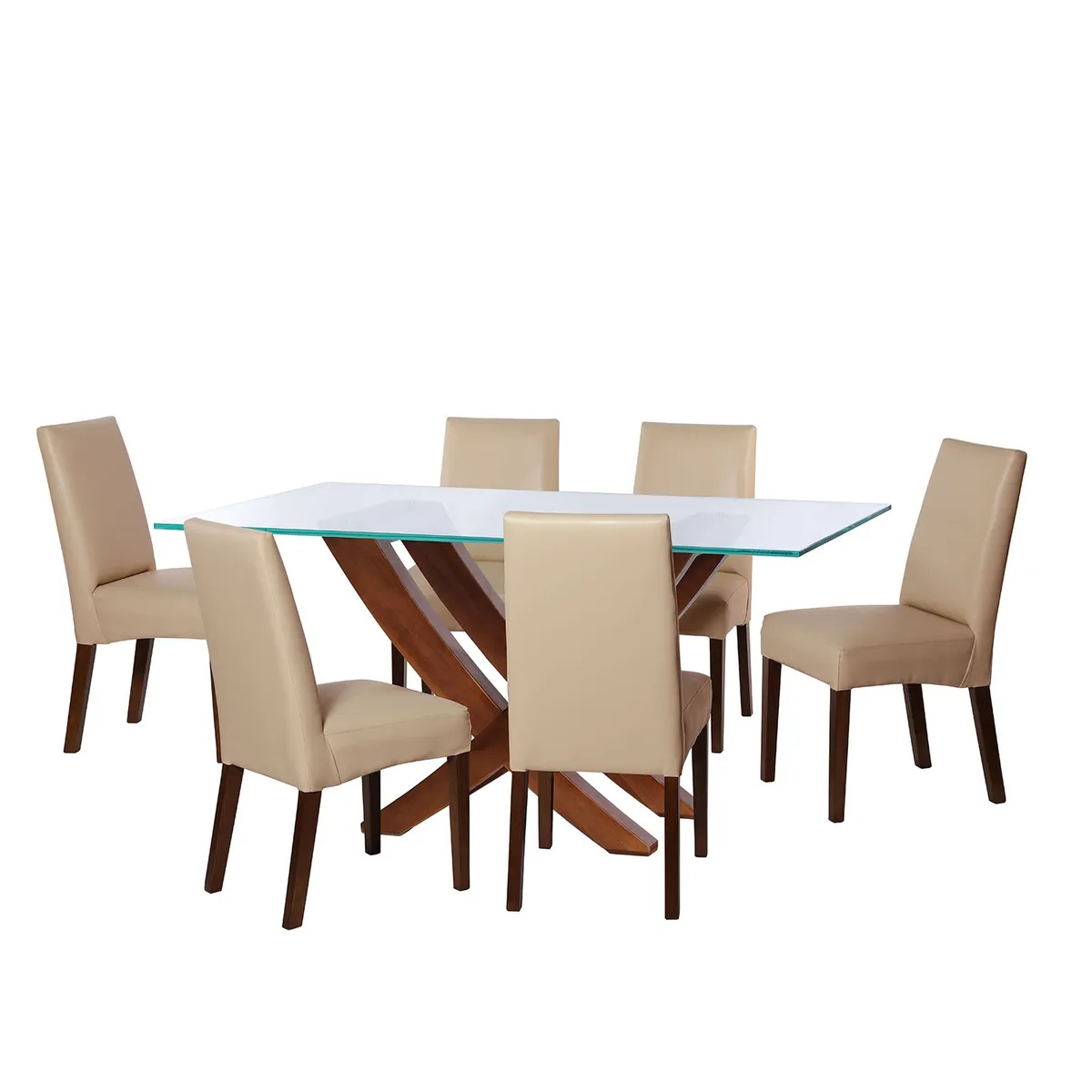 LATAM HOME - JUEGO DE COMEDOR ALICANTE 6 SILLAS CADIZ PU BEIGE