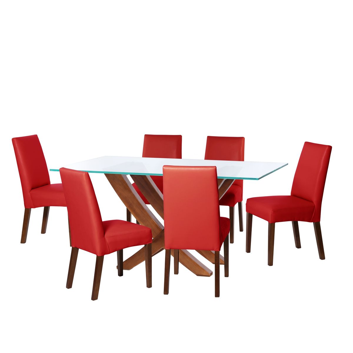 LATAM HOME - JUEGO DE COMEDOR ALICANTE 6 SILLAS CADIZ PU ROJO