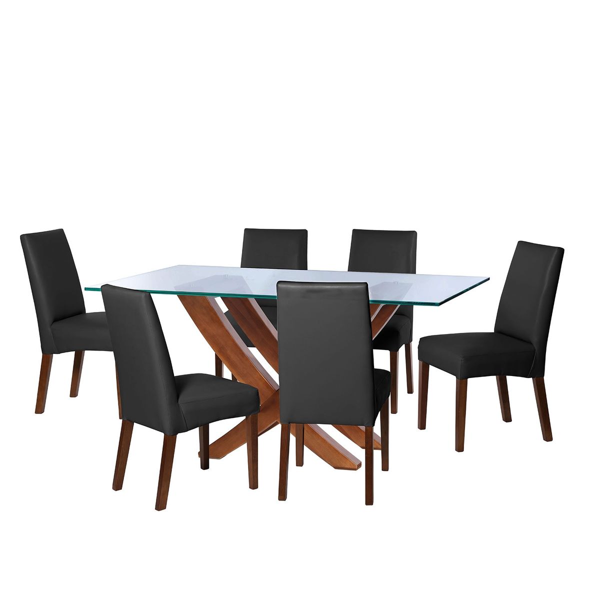 LATAM HOME - JUEGO DE COMEDOR ALICANTE 6 SILLAS CADIZ PU NEGRO