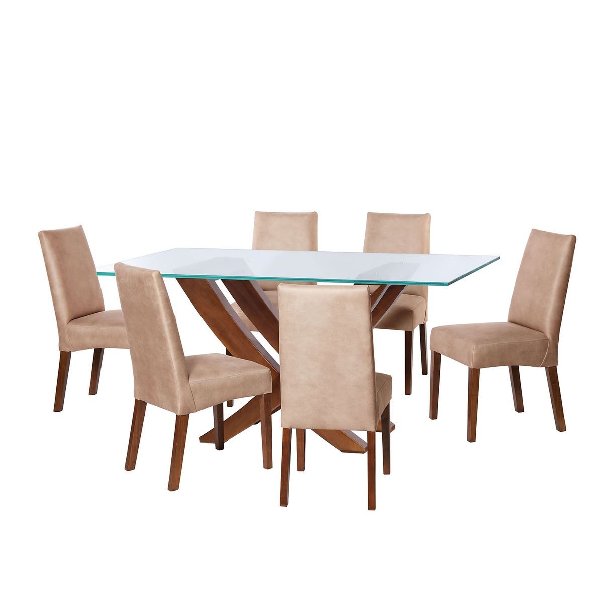 LATAM HOME - JUEGO DE COMEDOR ALICANTE 6 SILLAS CADIZ CUERO KENTUCKY  BEIGE