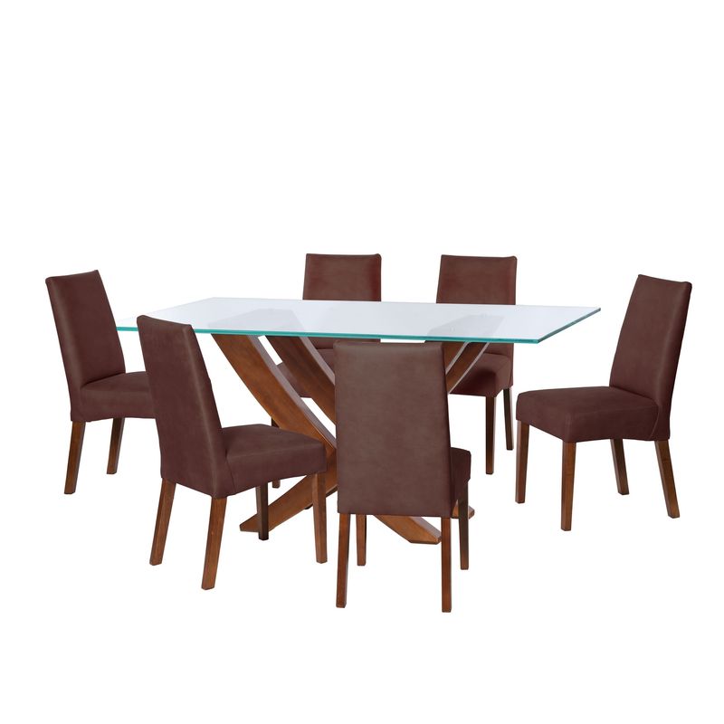 LATAM HOME - JUEGO DE COMEDOR ALICANTE 6 SILLAS CADIZ CUERO KENTUCKY CAFE MORO