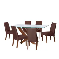 LATAM HOME - JUEGO DE COMEDOR ALICANTE 6 SILLAS CADIZ CUERO KENTUCKY CAFE MORO