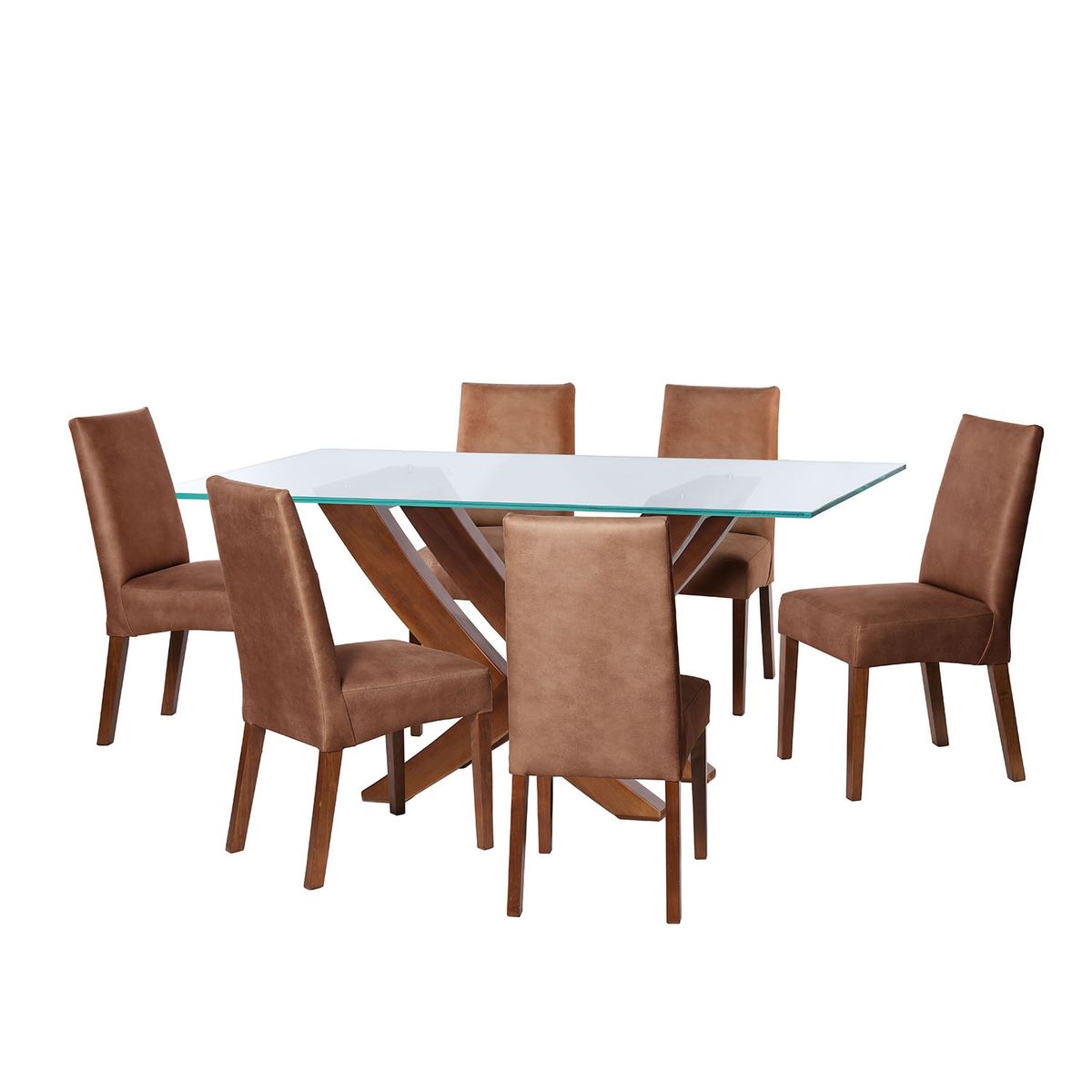 LATAM HOME - JUEGO DE COMEDOR ALICANTE 6 SILLAS CADIZ CUERO KENTUCKY CAFE CLARO