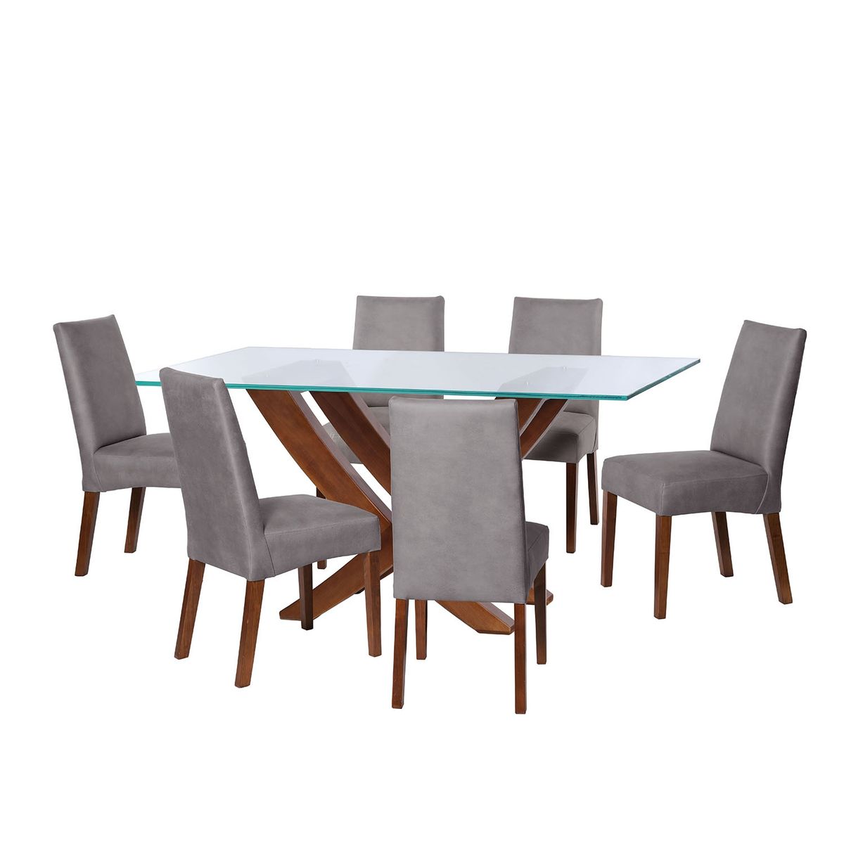 LATAM HOME - JUEGO DE COMEDOR ALICANTE 6 SILLAS CADIZ CUERO KENTUCKY GRIS