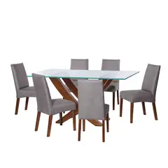 LATAM HOME - JUEGO DE COMEDOR ALICANTE 6 SILLAS CADIZ CUERO KENTUCKY GRIS