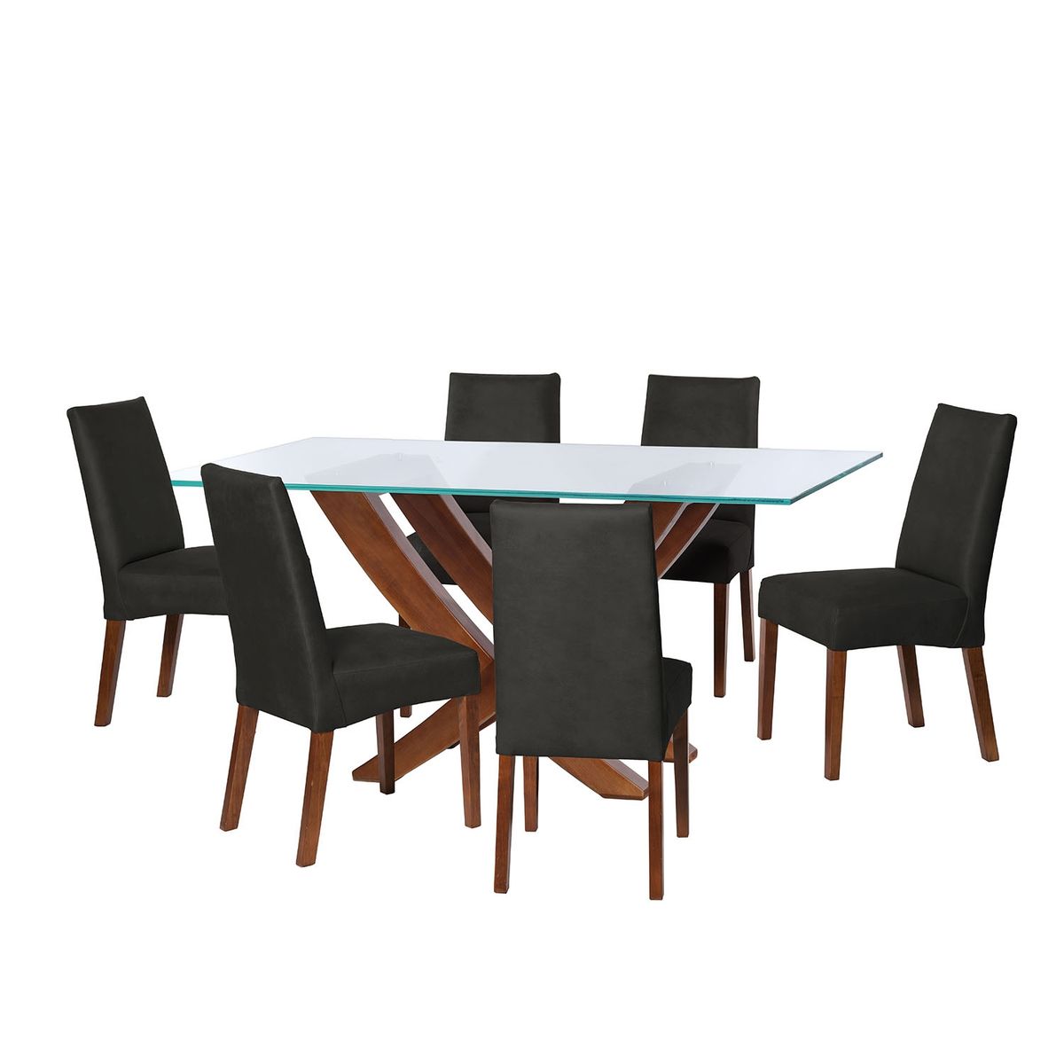 LATAM HOME - JUEGO DE COMEDOR ALICANTE 6 SILLAS CADIZ CUERO KENTUCKY NEGRO