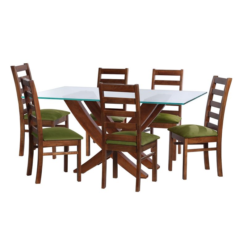 LATAM HOME - JUEGO DE COMEDOR ALICANTE 6 SILLAS BURGOS TELA VELVET PISTACHO