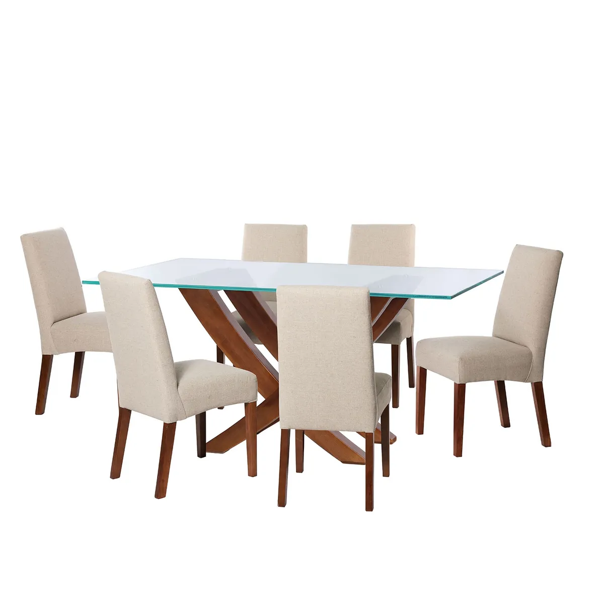 LATAM HOME - JUEGO DE COMEDOR ALICANTE 6 SILLAS CADIZ LINO BLANCO