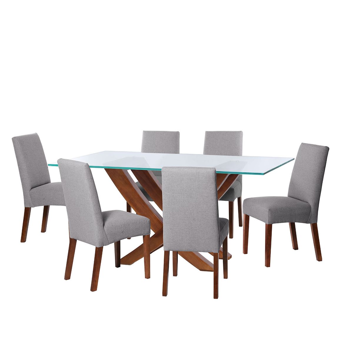 LATAM HOME - JUEGO DE COMEDOR ALICANTE 6 SILLAS CADIZ LINO GRIS CLARO