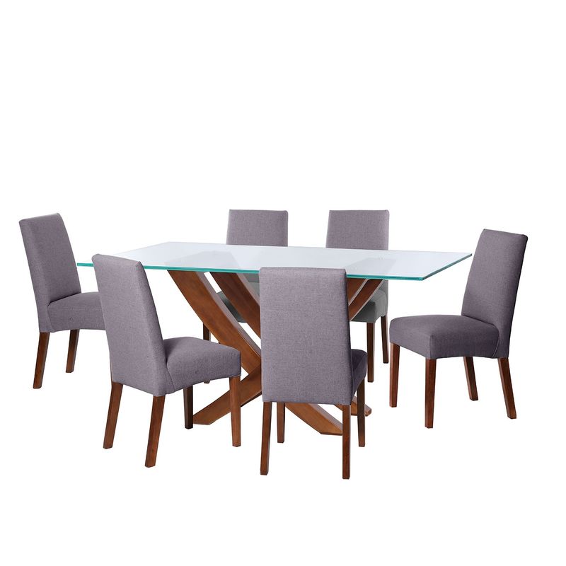 LATAM HOME - JUEGO DE COMEDOR ALICANTE 6 SILLAS CADIZ LINO GRIS OSCURO
