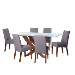LATAM HOME - JUEGO DE COMEDOR ALICANTE 6 SILLAS CADIZ LINO GRIS OSCURO