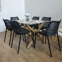 CORI CORI - Comedor Medlock Vidrio 140x90 + 6 Sillas Air Berlin Negro