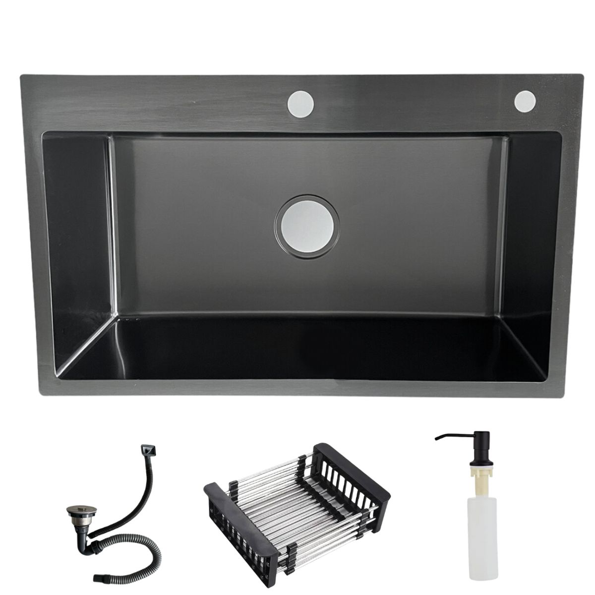 MODERN SPACE - Lavaplatos 75x45 Cm Negro Deluxe + Rejilla y dispensador