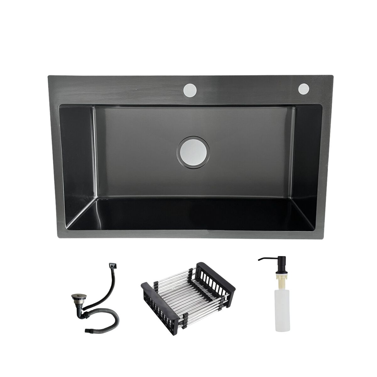 MODERN SPACE - Lavaplatos 75x45 Cm Negro Deluxe + Rejilla y dispensador